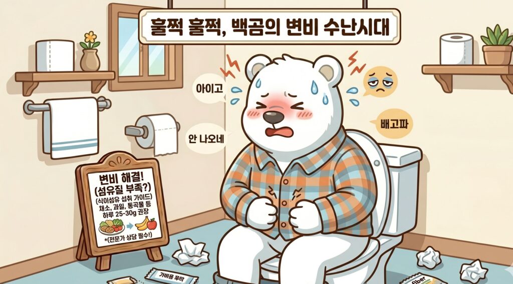 변비 해결 방법, 10분 만에 화장실 가는 '직빵' 꿀팁 3가지 중 하나인 35도 상체 숙이기 자세를 보여주는 욕실 발판 활용 예시