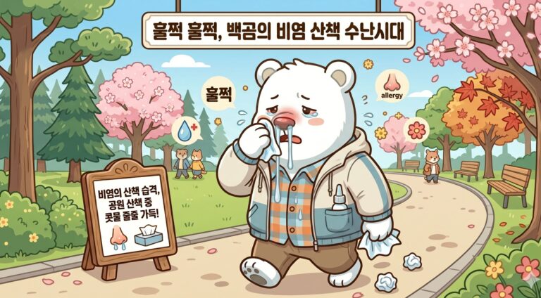 매일 아침 재채기 지옥 탈출! 비염 완화에 도움 되는 3가지 검증된 방법 중 하나인 마스크 착용으로 출근길 콧물을 방어하는 모습