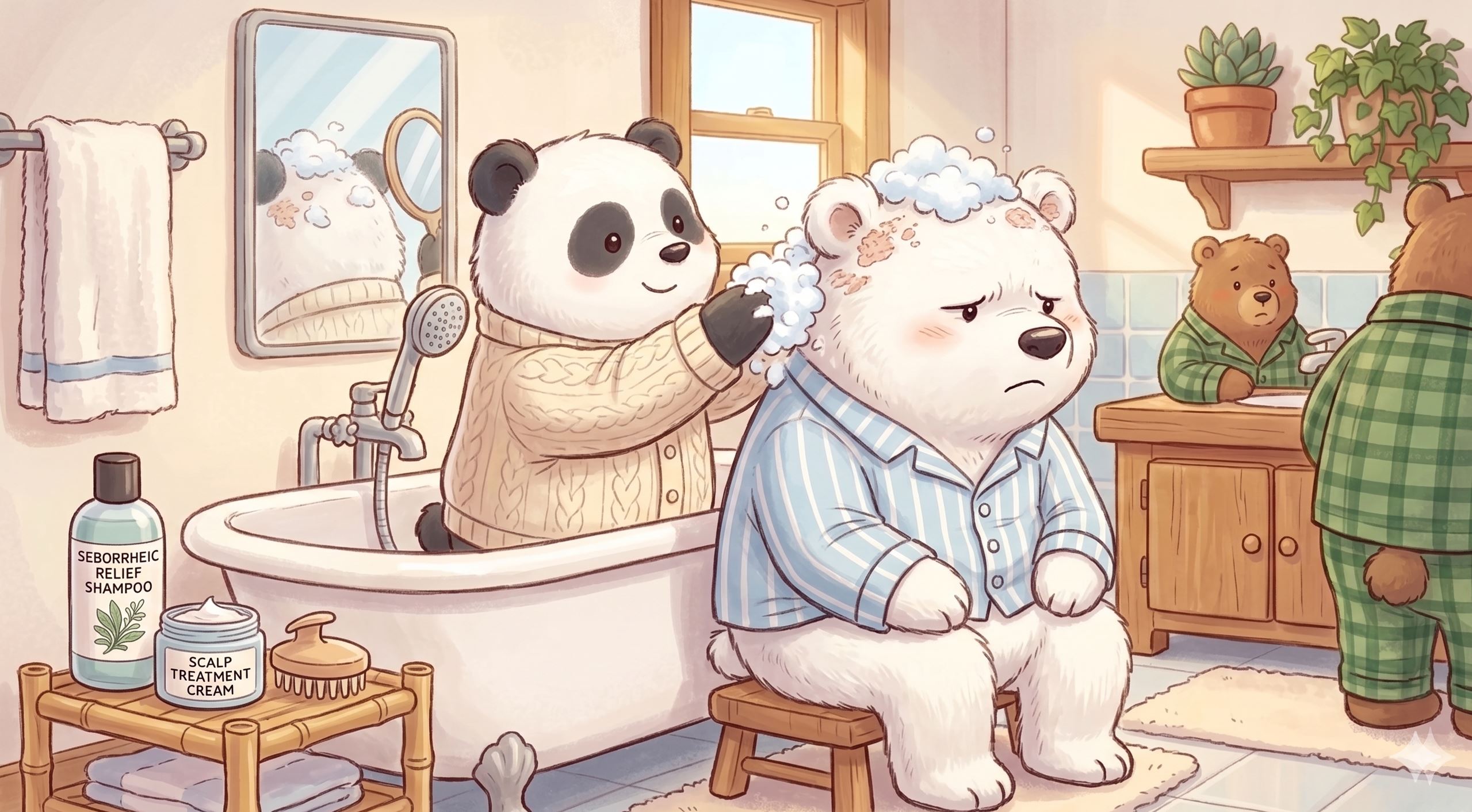 미용실에서 뒷머리 관리에 대한 조언을 들은 후 뒤통수 여드름 원인은 샴푸? 지루성 두피 탈출하는 샴푸 선택법 정보를 확인하며 두피 상태를 살피는 모습