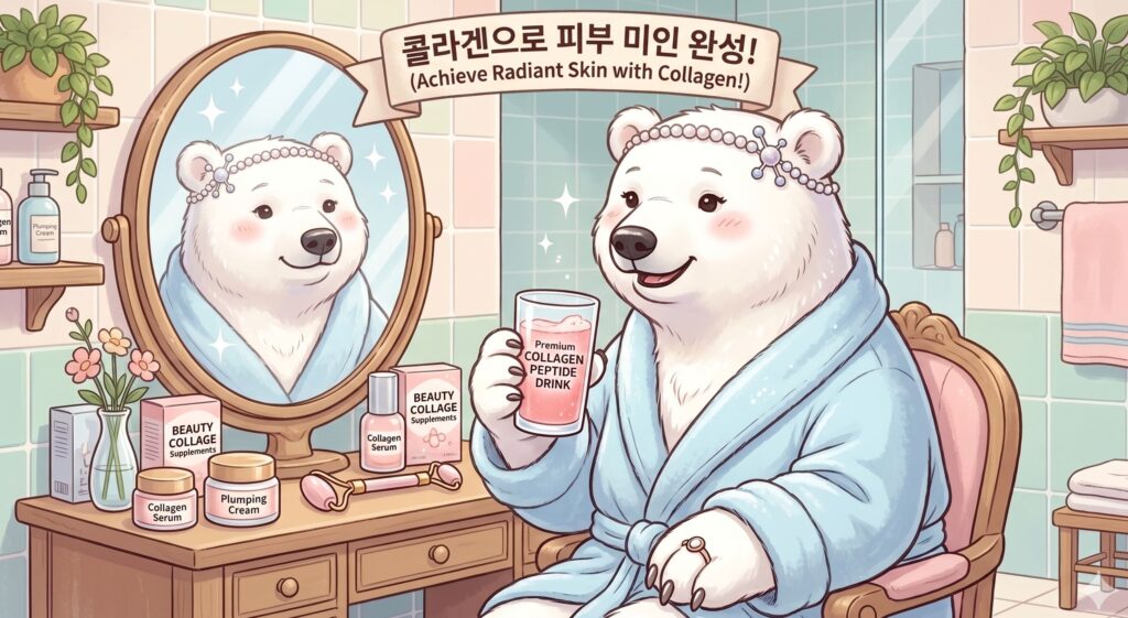 자신의 피부 관리를 위해 먹어도 효과 없다면? 콜라겐 흡수율 500% 높이는 꿀조합 성분 정보를 확인하는 모습