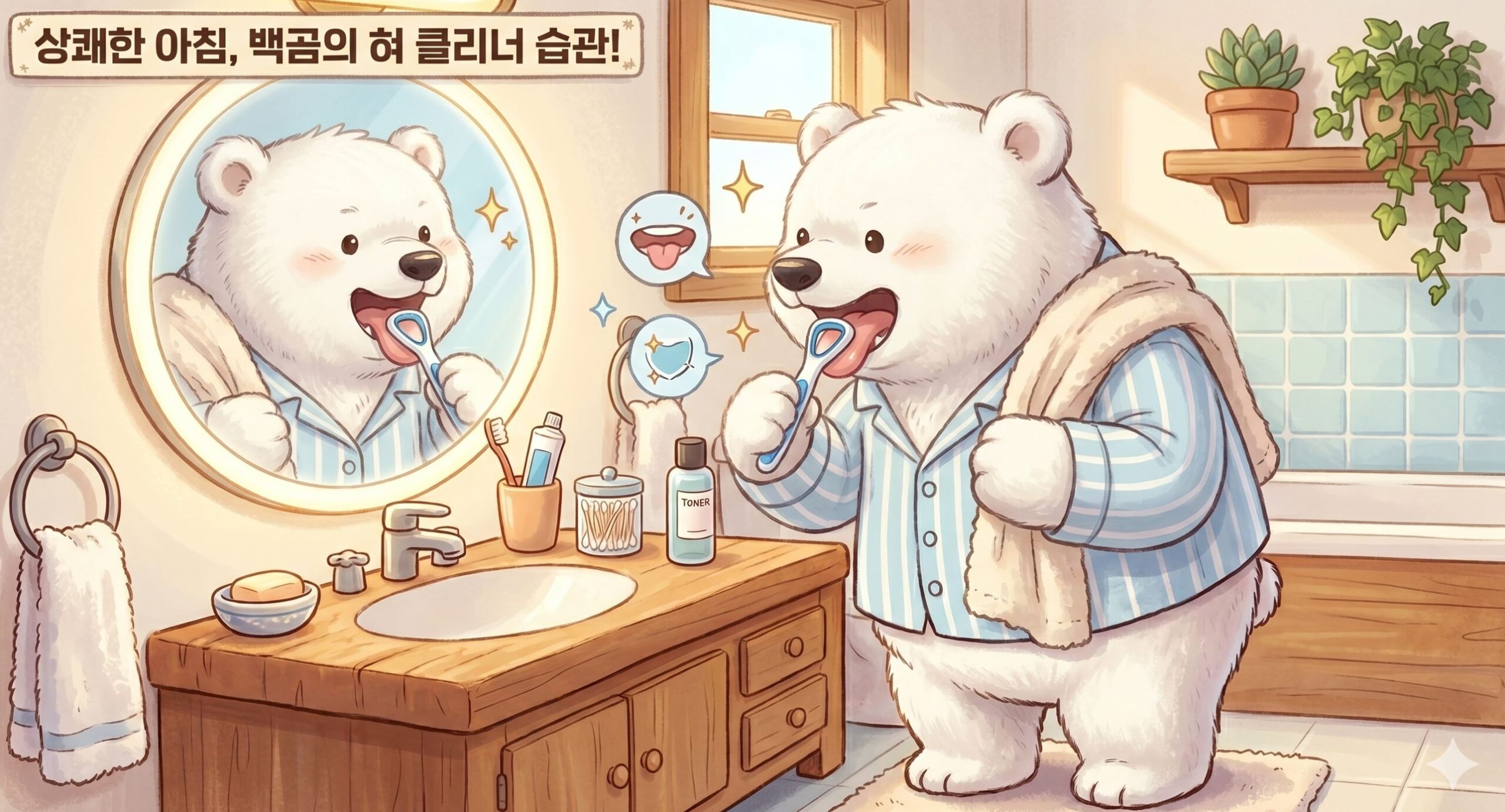 칫솔질 중 헛구역질로 고생하던 사람이 혀 클리너 하나로 입냄새 90% 사라진다? 올바른 사용법 정보를 확인하고 혀 클리너를 사용하는 모습